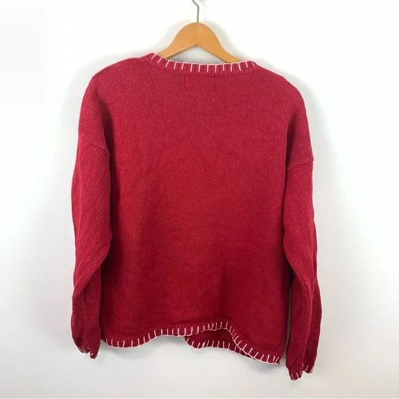 Vintage Knit Red Cat Sweater Size Large Button Front Cardigan - Picture 5 of 16
